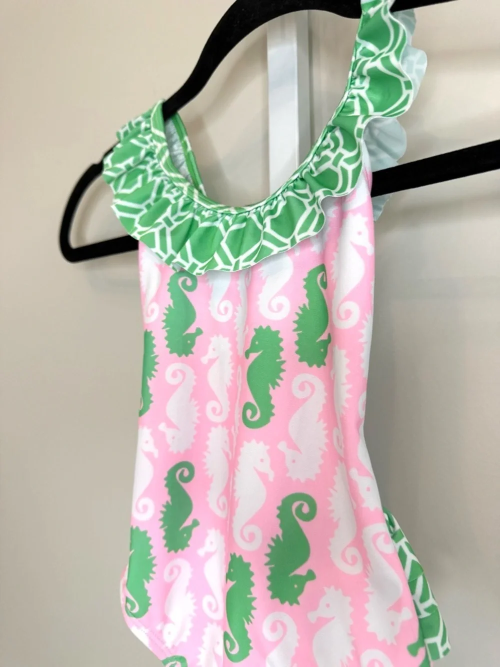 Flap Happy Seahorse One Piece Swimsuit Pink Green Ruffle Sz 2 NWT